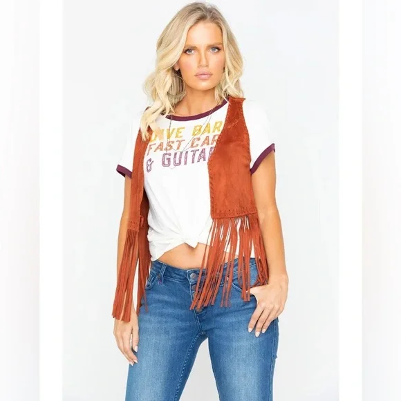 IDYLLWIND Fueled By Miranda Lambert NEW STRINGS FRINGE BROWN VEST Size Small - Picture 1 of 13